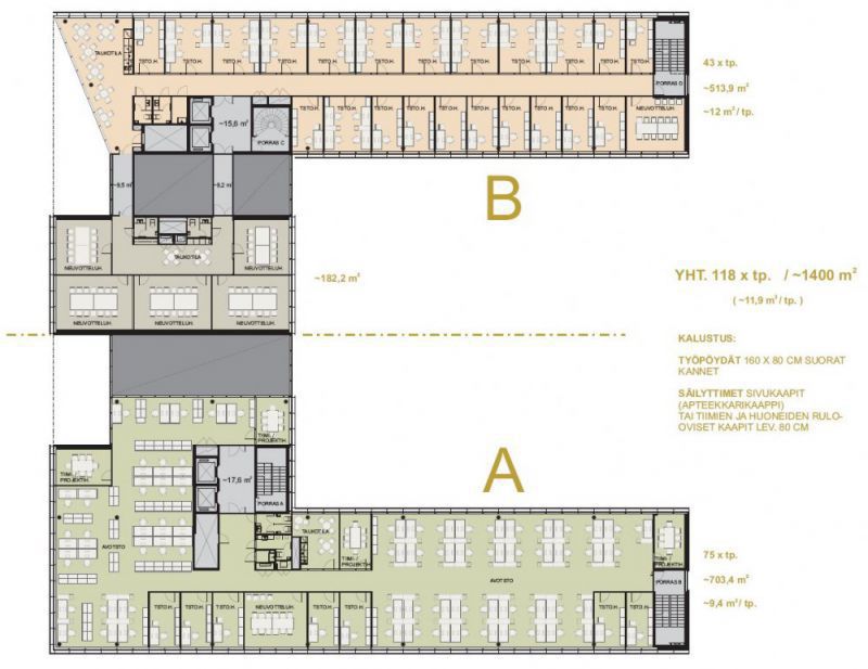 A-B kerrospohjaluonnos avo- ja huoneratkaisulla