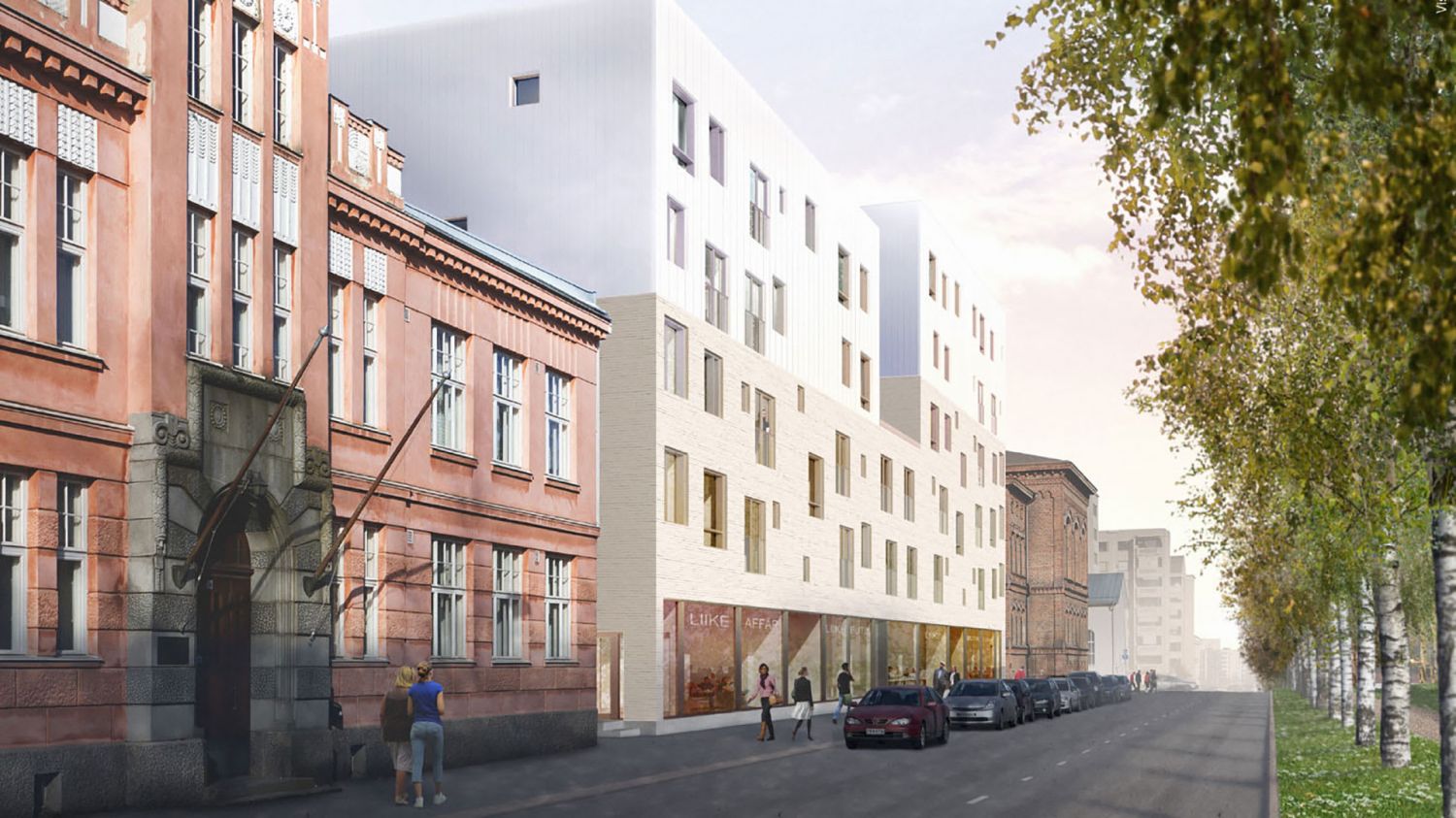 Uusia liiketiloja myynnissä Vaasan Kirkkopuistikolla Flickis-korttelissa