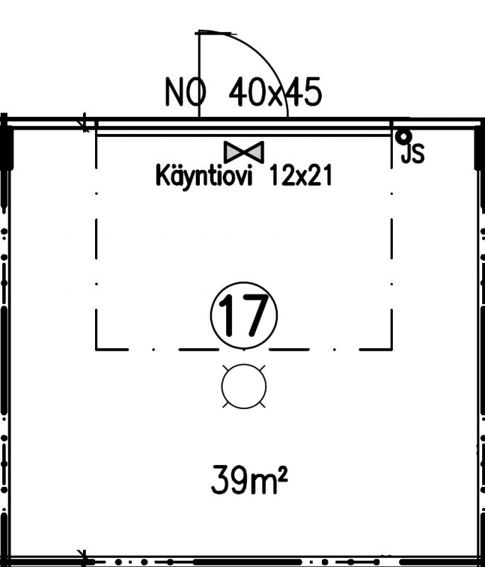 Pohjapiirros, tilassa on WC (kuva on vastaavasta tilasta)