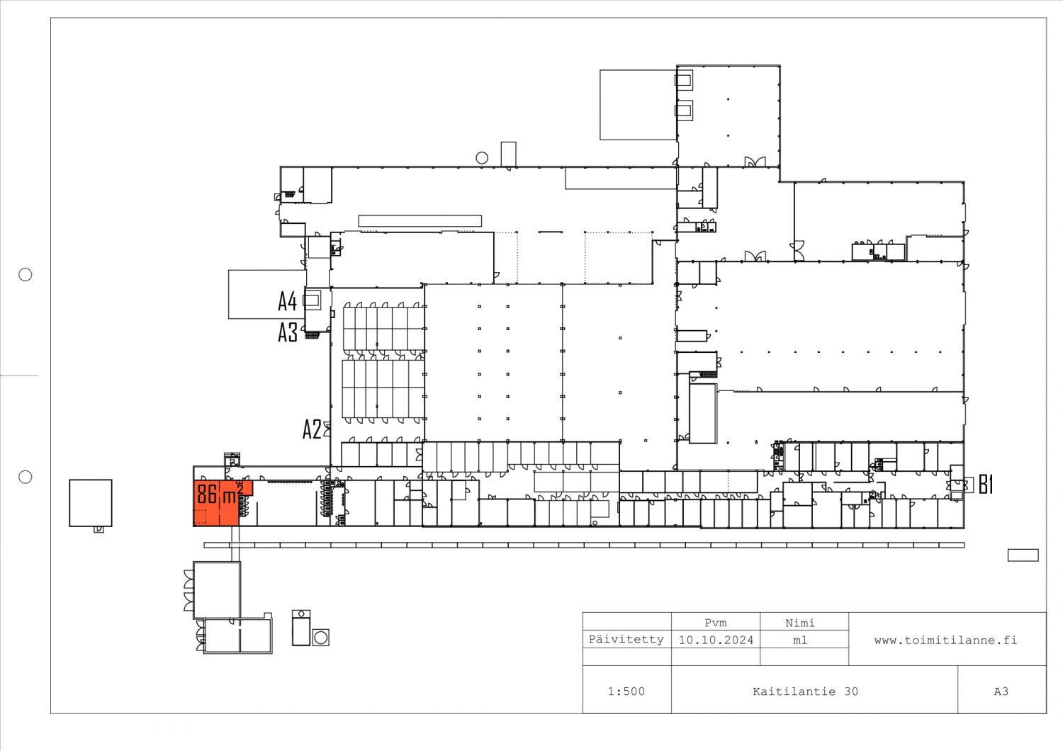 Sisäänajettava tuotanto- tai varastotila 86 m²