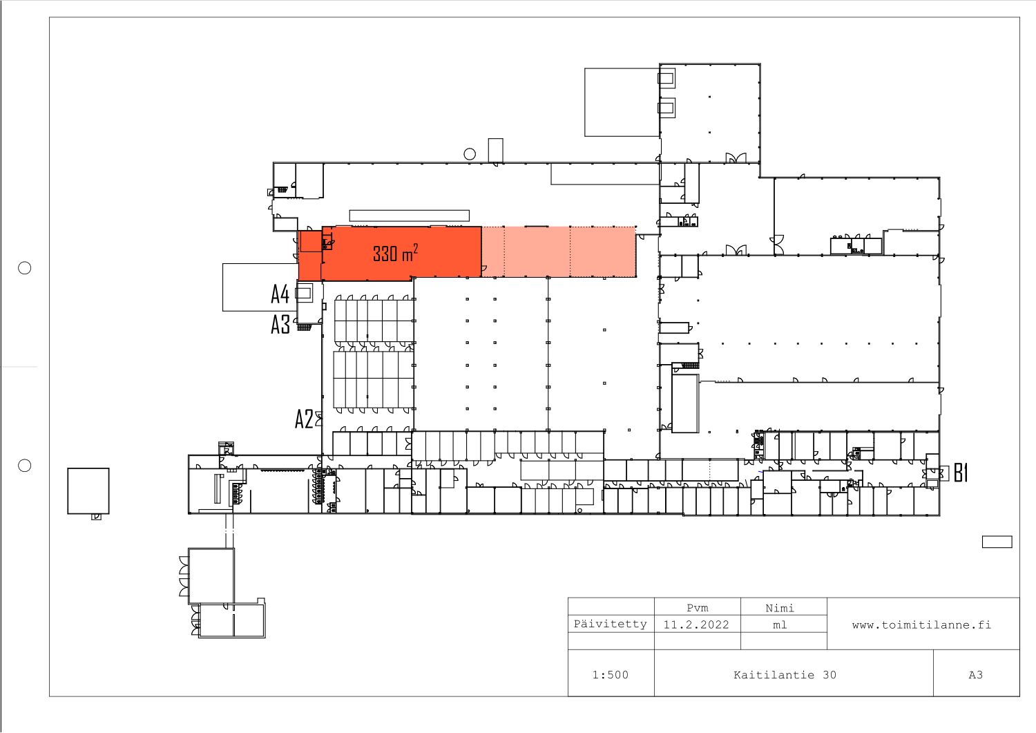 Tuotanto- tai varastotila 330-500 m²