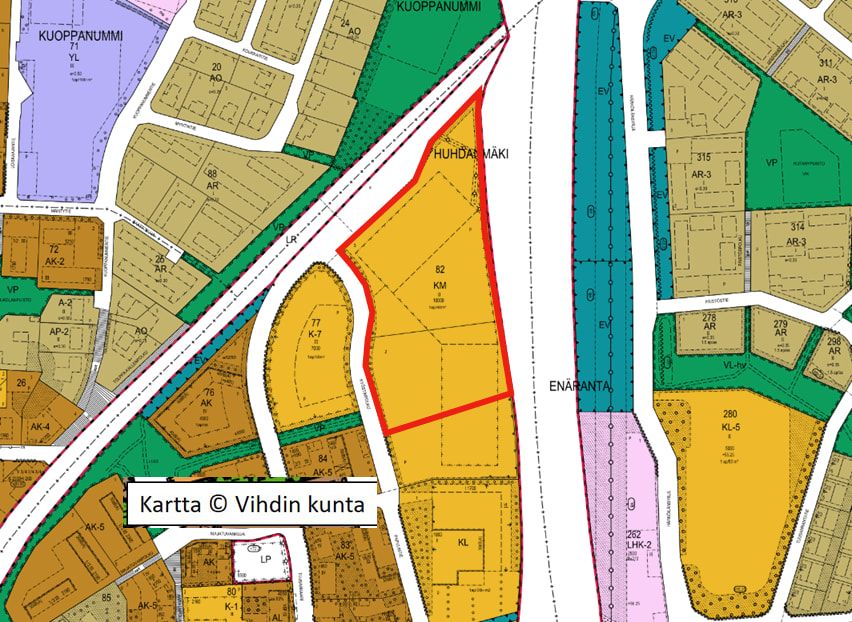 Liikerakennusten tontti Porintien varressa hyvällä näkyvyydellä Nummelan keskustassa
