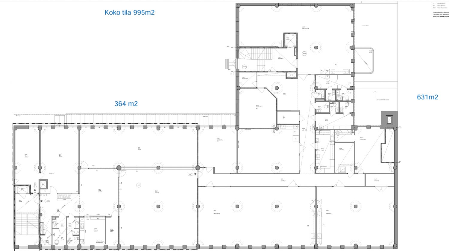 2.krs 995 m2 jaettavissa n. 631 m2/364 m2