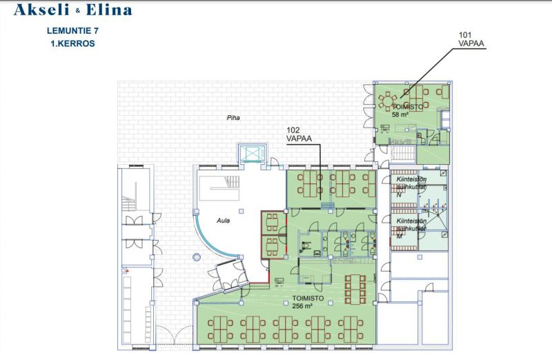1.krs 256 m2 pohjaluonnos