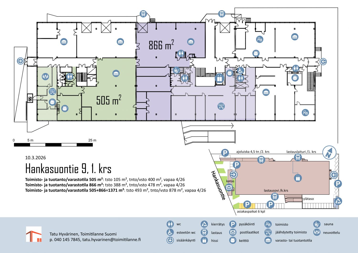 Toimitilat 505-1371 m², 1. krs