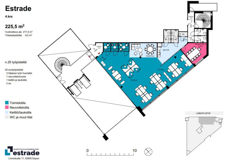 4.krs 225,5 m2 (217,5 m2 +  8 m2 jyv.)