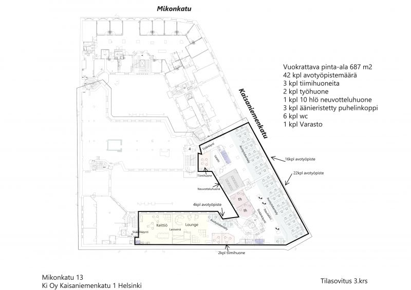 Tilaluonnos 687 m² n. 42 työpistettä