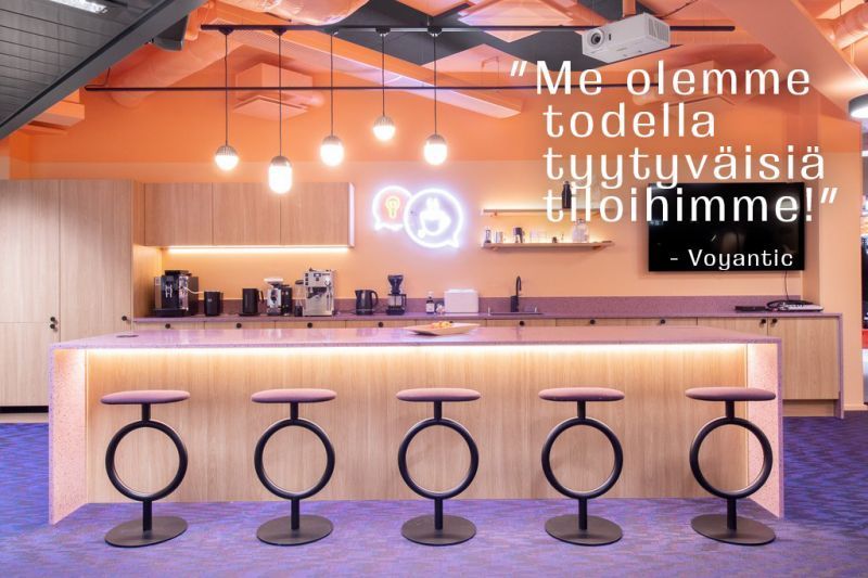 Tyytyväisen asiakkaan Voyanticin uudet näyttävät tilat Takomo Basessa.