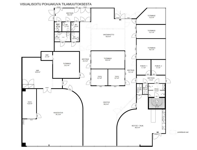 Havainnekuva mahdollisesta tilamuutoksesta
