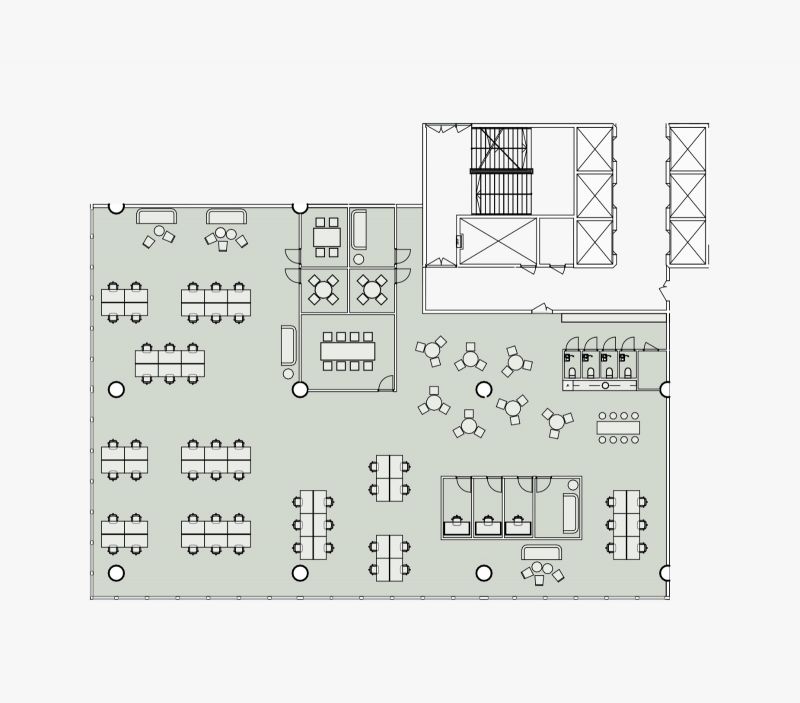 Vuokrattavan tilan pohjakuva esimerkkisovituksella
