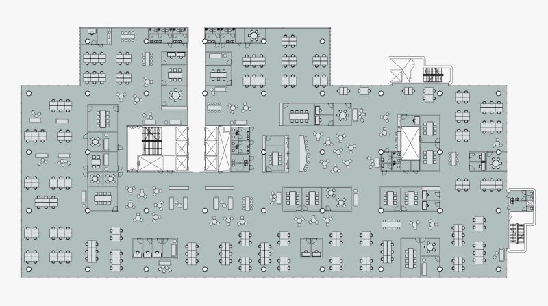 Vuokrattavan tilan pohjakuva esimerkkikalustuksella