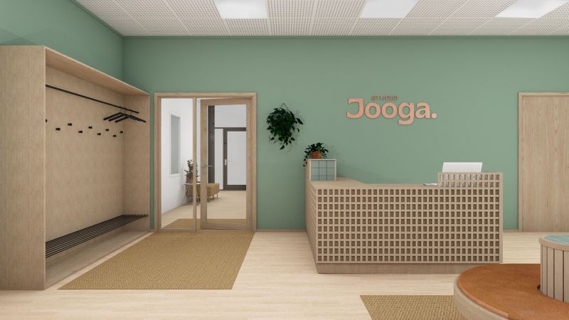 Havainnekuva sisääntuloaulasta joogastudio