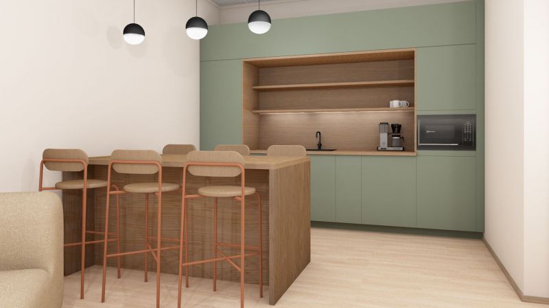 Havainnekuva keittiö ja taukoilasta