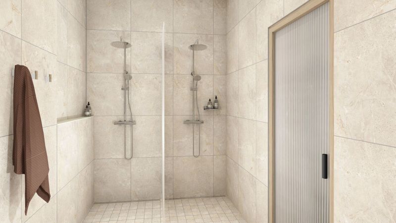 Havainnekuva kylpyhuonetilasta joogasali