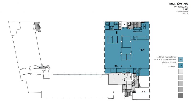 5.krs 875 m2 pohjaluonnos