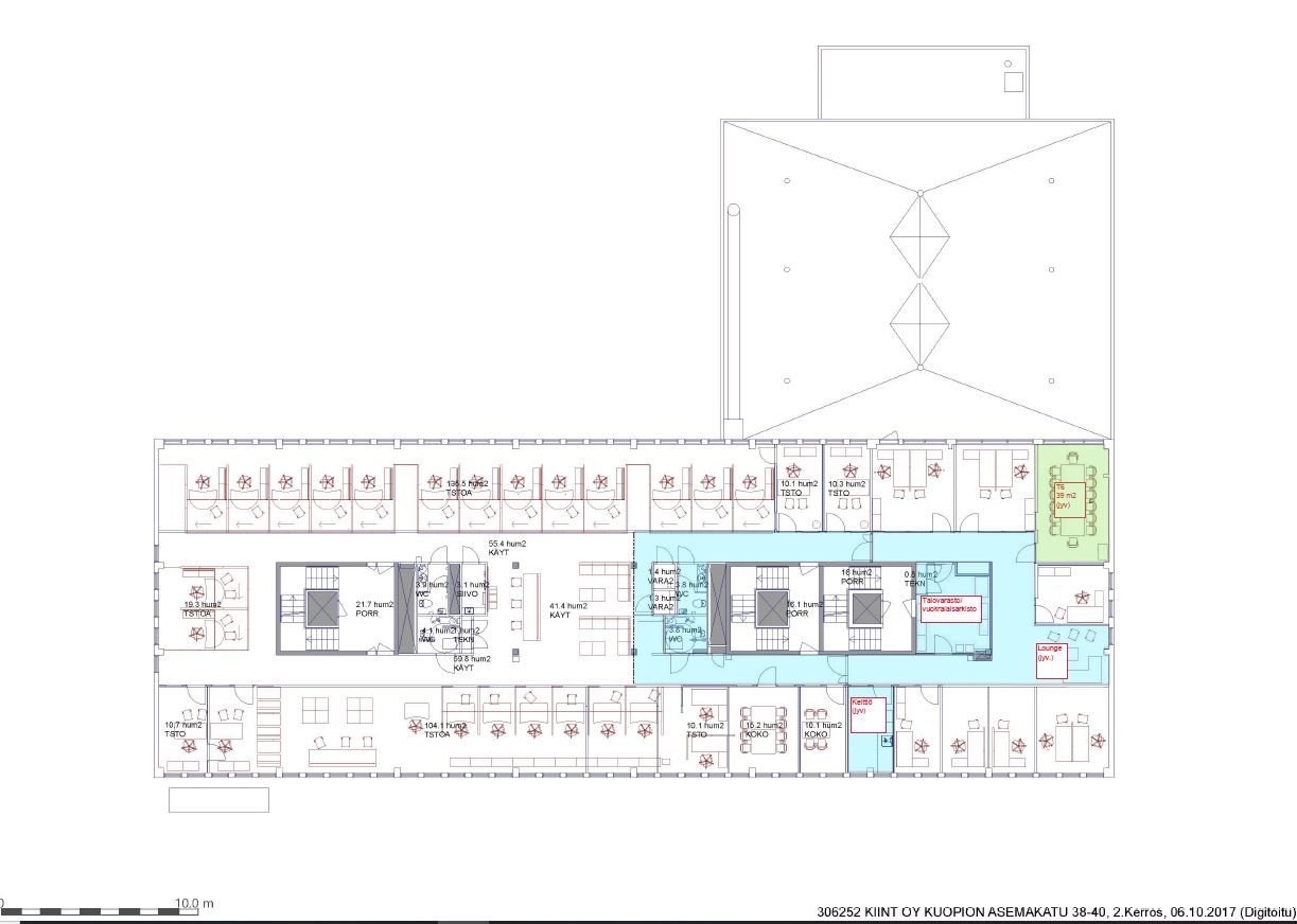 Pohjapiirustus 39 m2 toimistohuoneesta