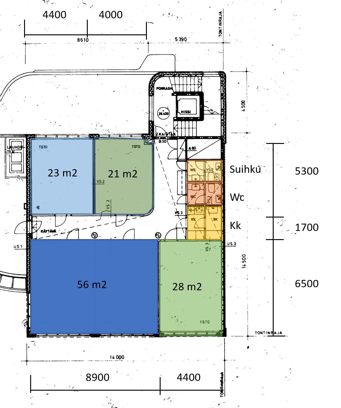 Pohjakuva, B 3.krs 56m²