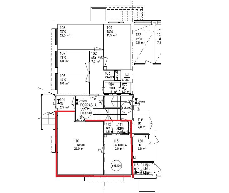 37,5 m2 tsto pohjakuva