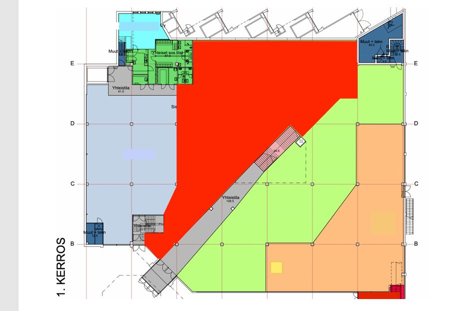 Pohjakuva, vapaana oleva liiketila merkitty punaisella