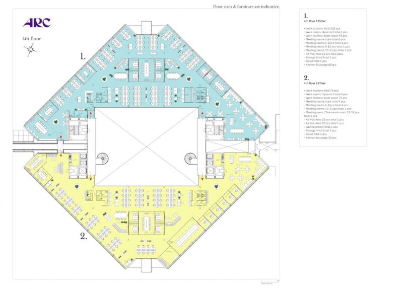 4.krs pohja 1157 m2 + 1170 m2