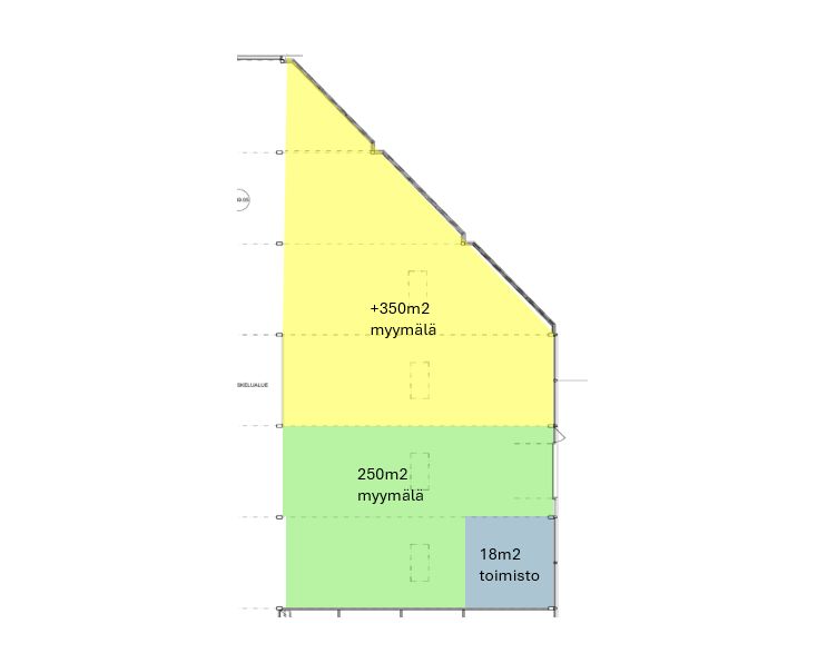 250 - 600 m2 myymälätila pohjakuva
