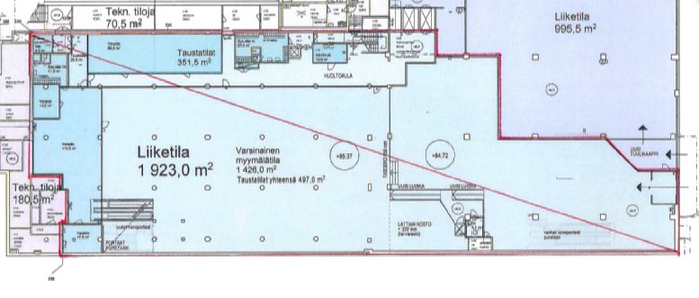 Pohjakuva, tilat merkitty punaisella