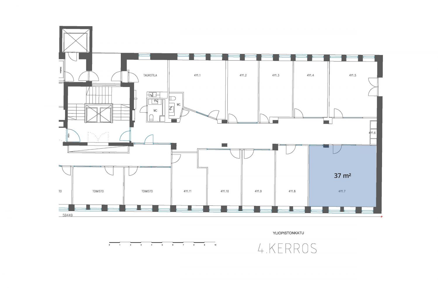 37 m² huoneen pohjakuva