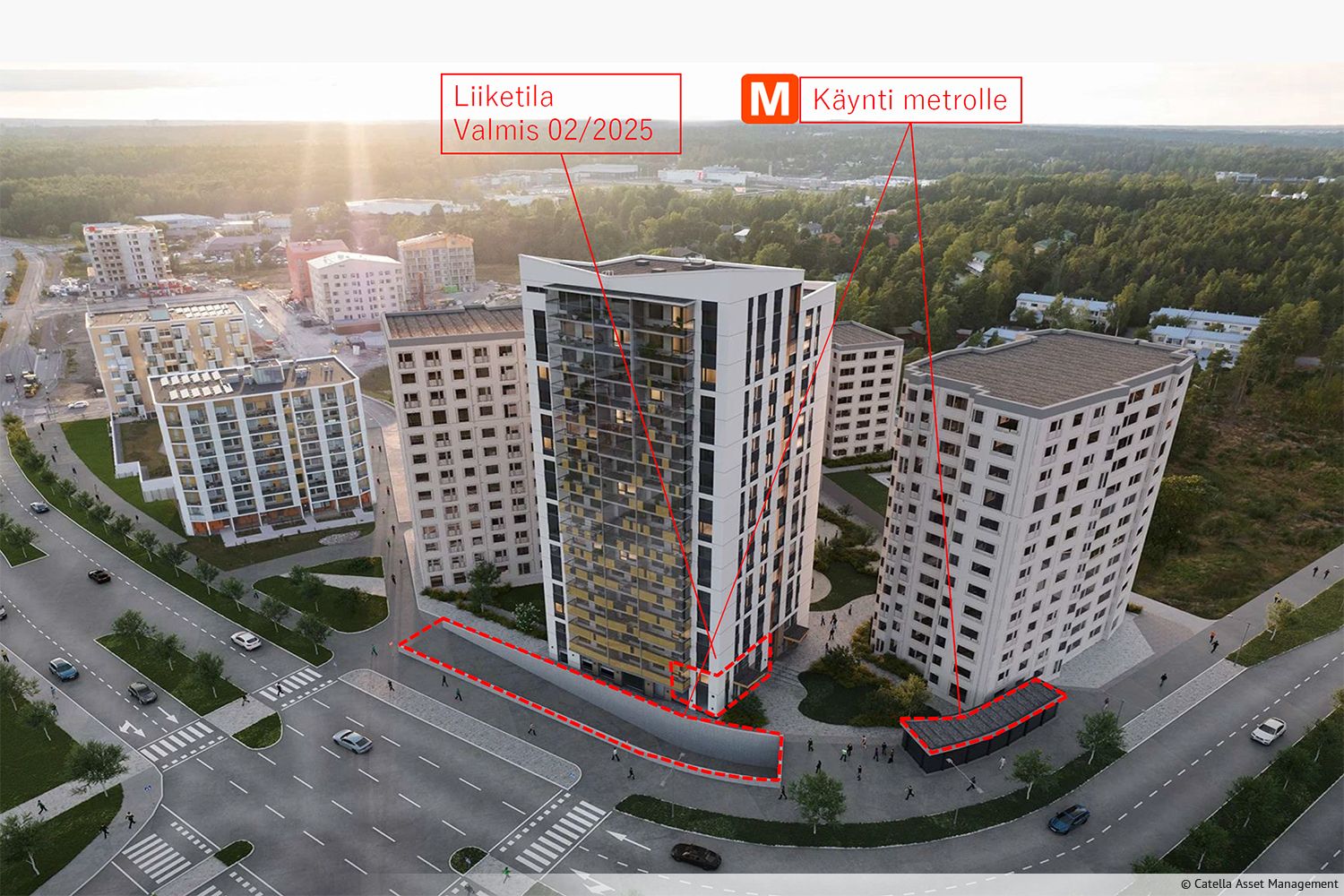 Myyd&auml;&auml;n vuokrattuna alkuvuodesta 2025 valmistunut liiketila Espoon Finnoosta. Tila sijaitsee n&auml;kyv&auml;ll&auml; liikepaikalla Metroaseman v&auml;litt&ouml;m&auml;ss&auml; l&auml;heisyydess&auml;. T&auml;m&auml; toimitila soveltuu hyvin esim. myym&auml;l&auml;ksi, ravintolaksi, kahvil...