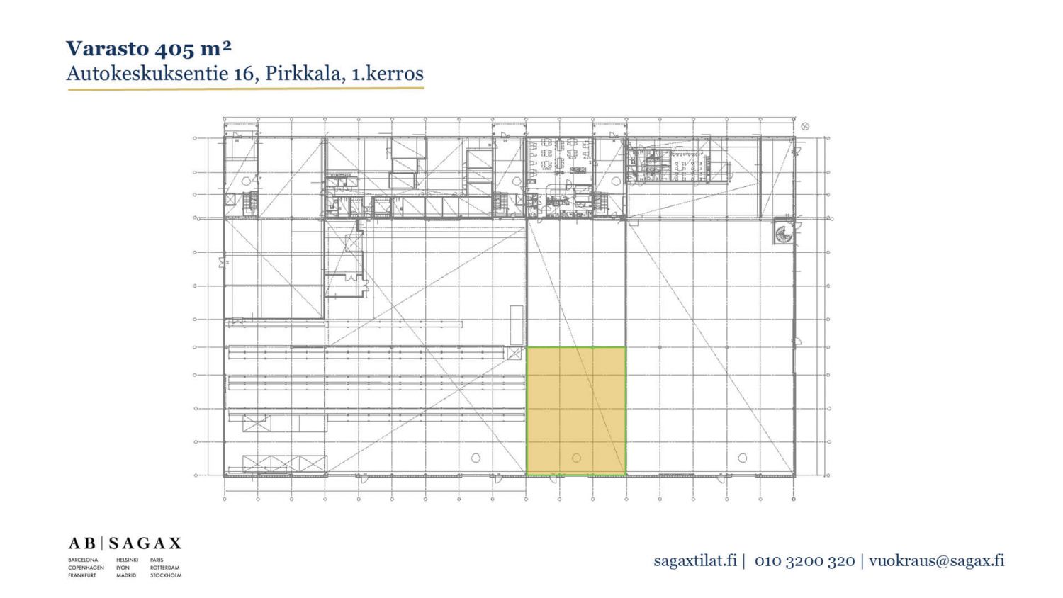 Pohjakuva vuokrattavasta toimitilasta Autokeskuksentie 16:ssa Pirkkalan Linnakalliossa.