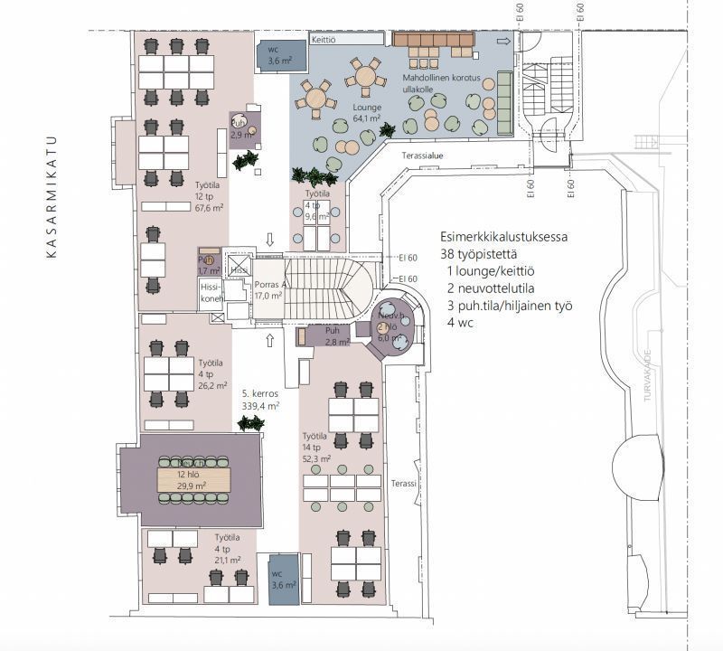 Esimerkkikalustus, monitilatoimisto