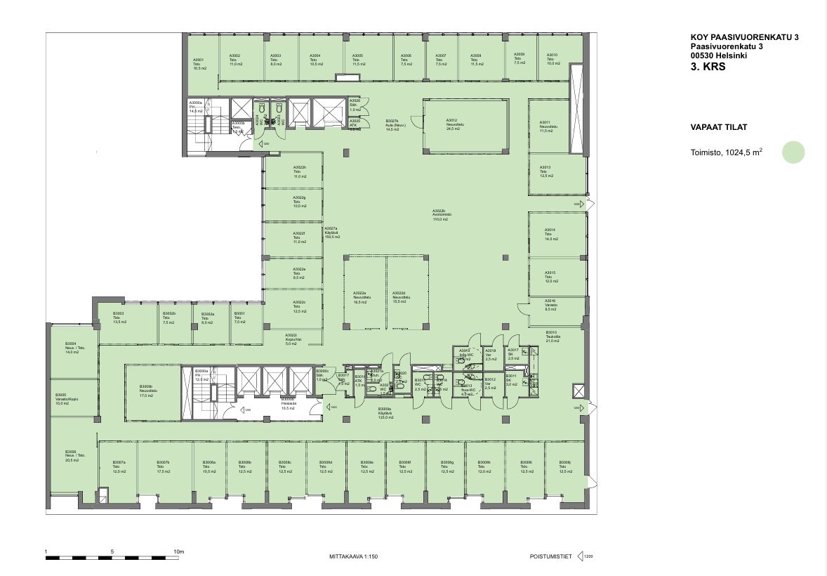 3.krs pohjapiirros1023 m2