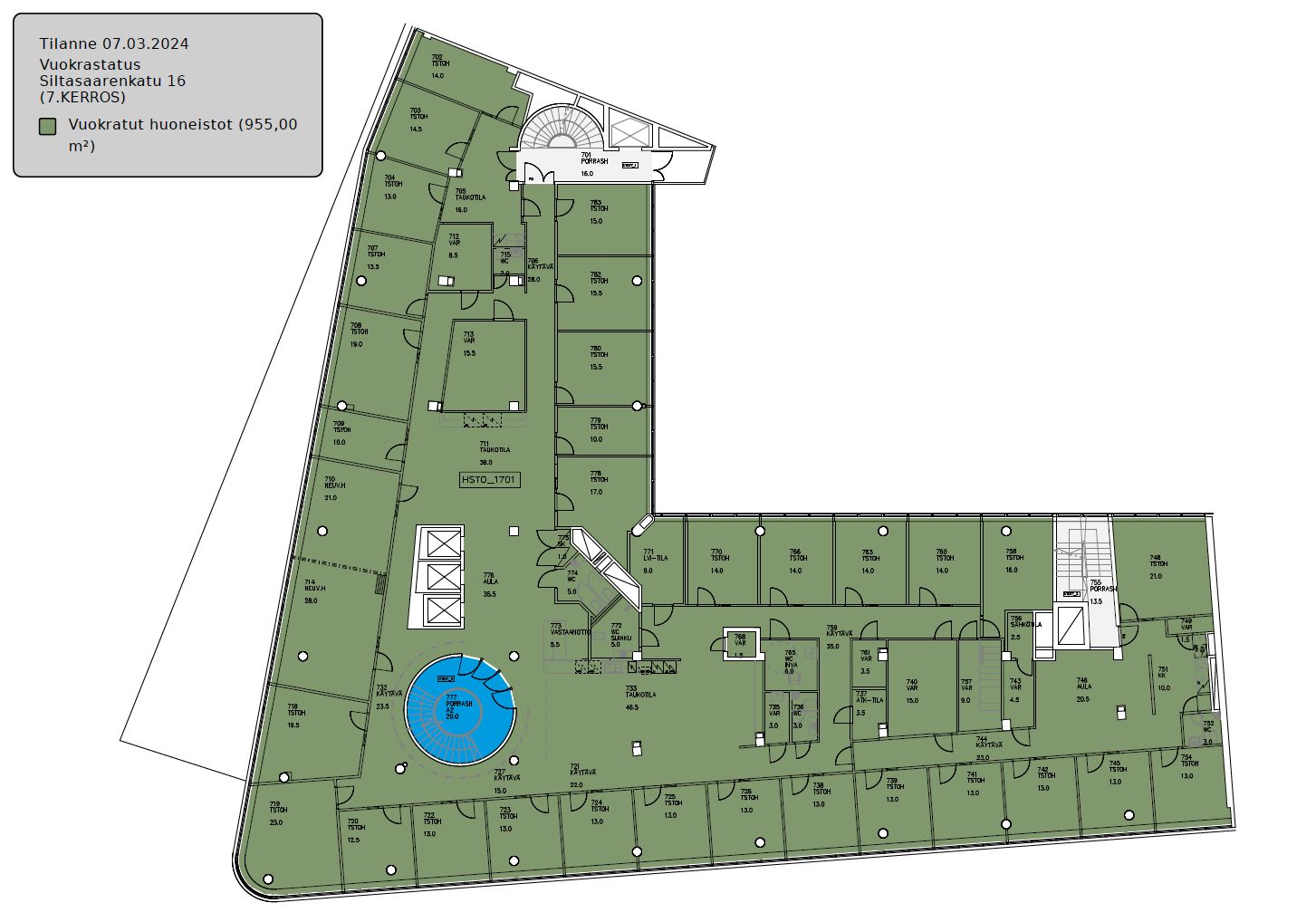 7.krs 955 m2 pohjakuva