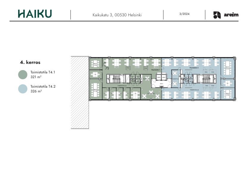 4.krs 647 m2 - jaettuna 321 m2/326 m2 luonnos