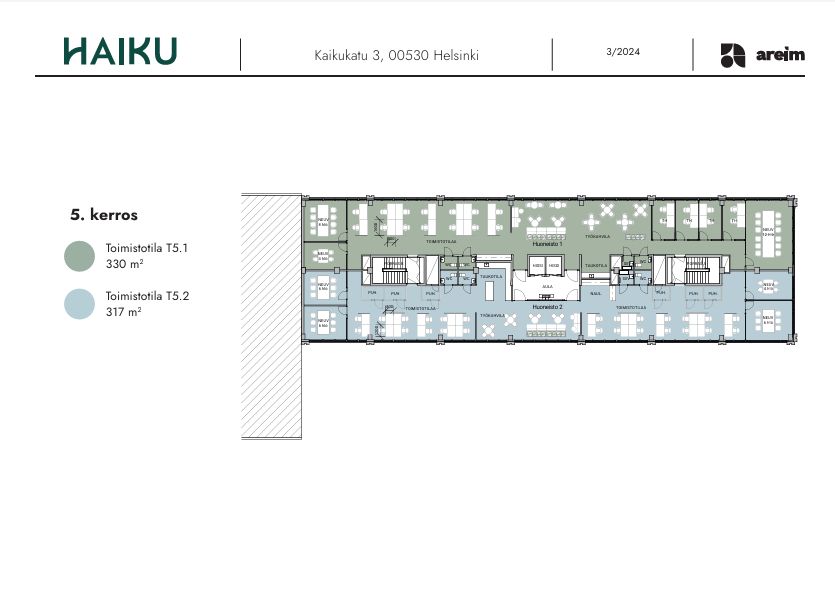 4.krs 647 m2 - jaettuna 321 m2/326 m2 luonnos