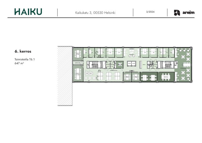 5.krs 647 m2 - jaettuna 330 m2/317 m2 luonnos