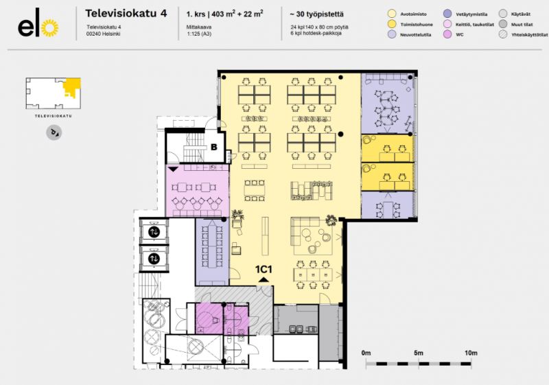 1.krs 433 m2 (403 m2 + jyvitykset 22 m2) luonnos