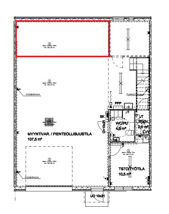 alakerran varastoalue parven alla