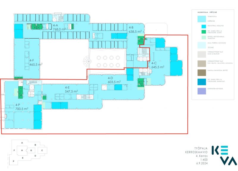 4.krs koko kerros, josta rajattu n. 2497 m2