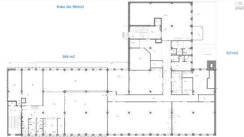 2.krs 995 m2 jaettavissa n. 631 m2/364 m2