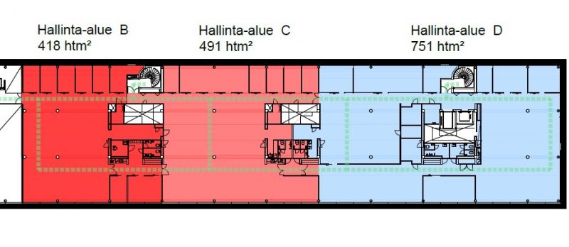 3.krs 1620 m2 pohja (jaettavissa 418 m2/491 m2/751 m2