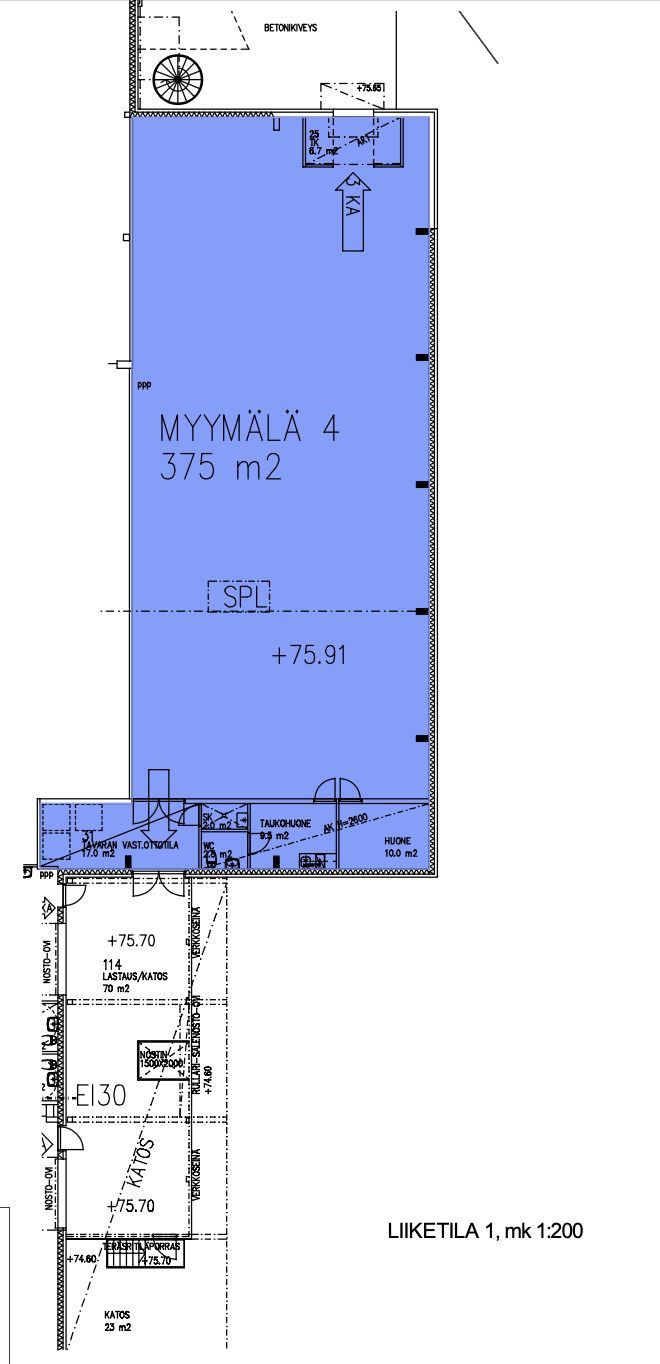 Hallimyymälä 375 m2 pohjakuva