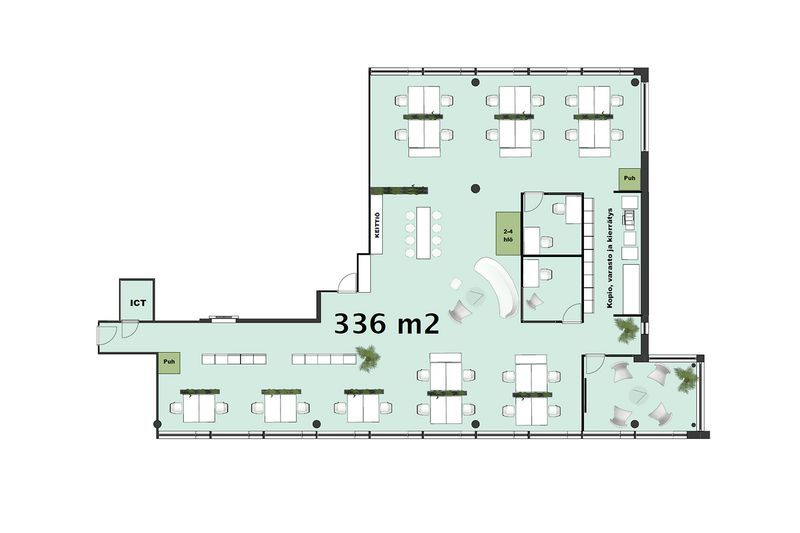 Esimerkki n. 30 työpistettä