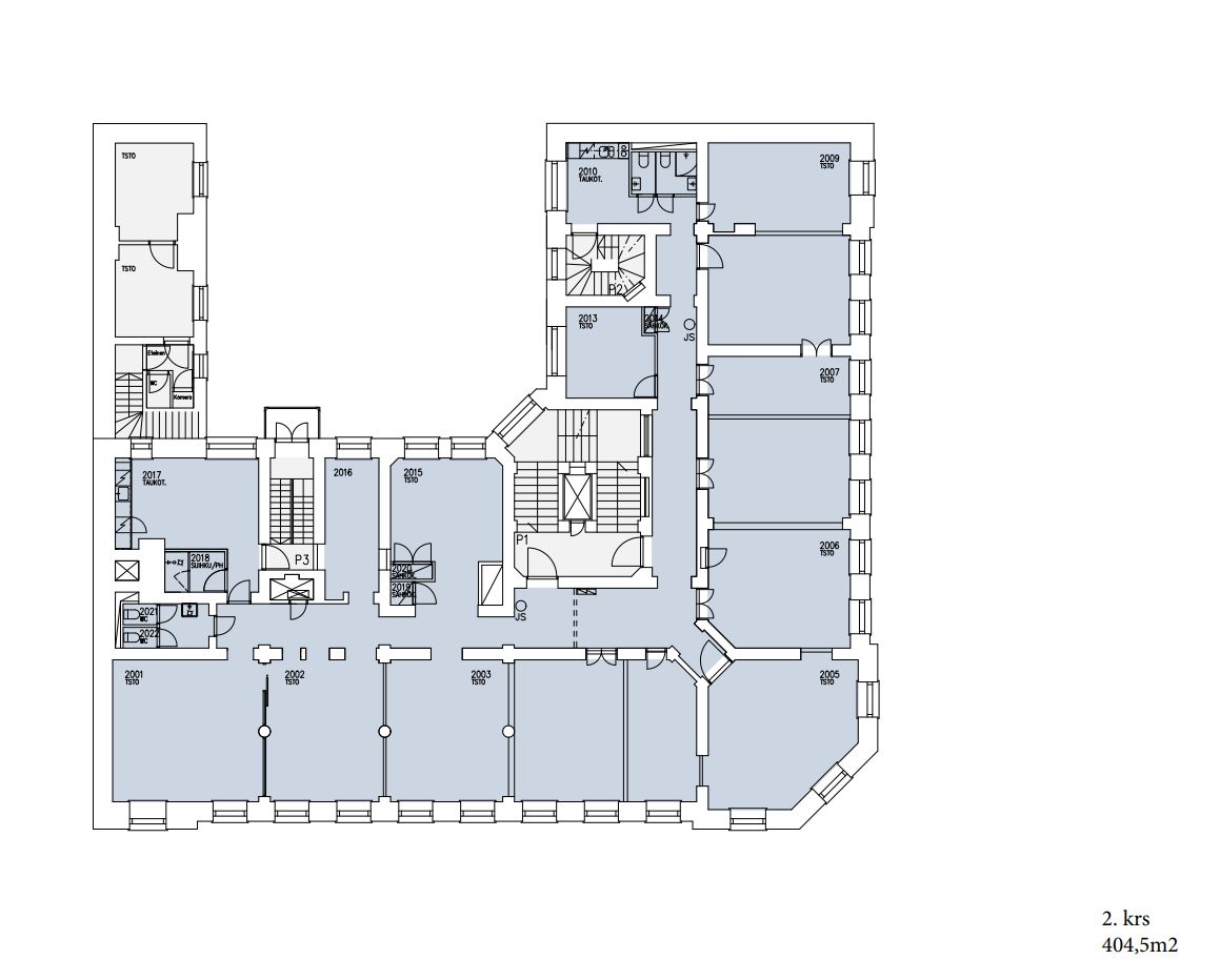 2.krs 404,5 m2 jaettavissa 173 m2/213 m2