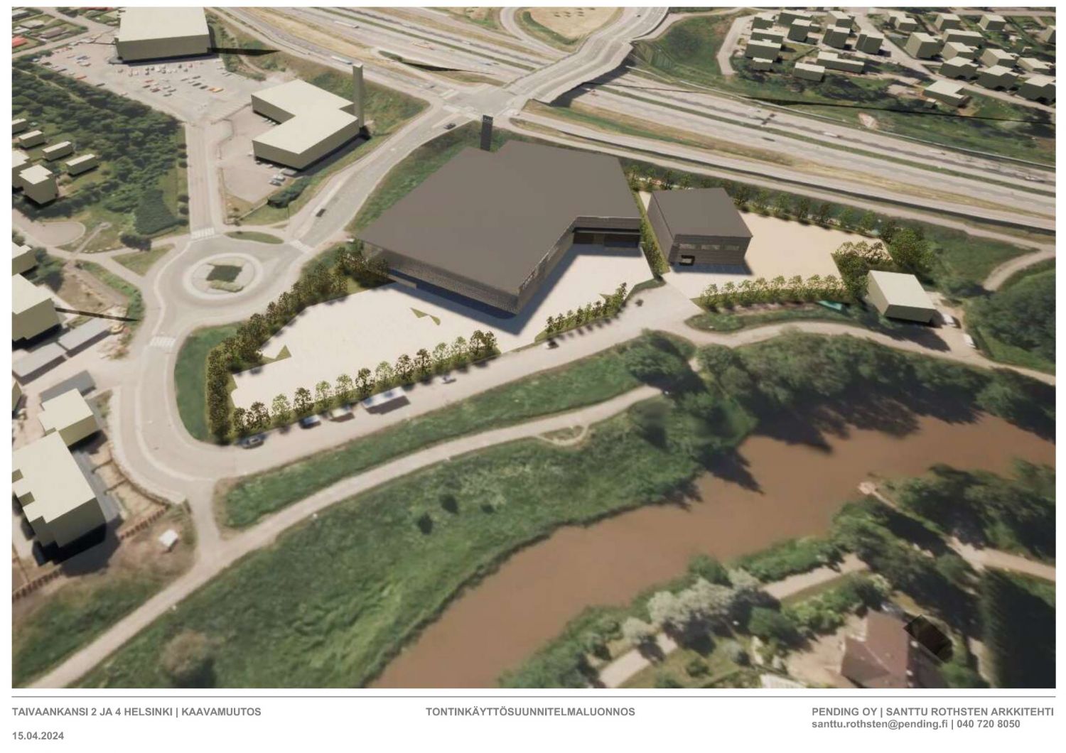 Taivaankanteen rakennetaan noin 4.000 m² toimitilarakennus, jonka kaavamerkintä KM mahdollistaa tontille sijoitettavan v...