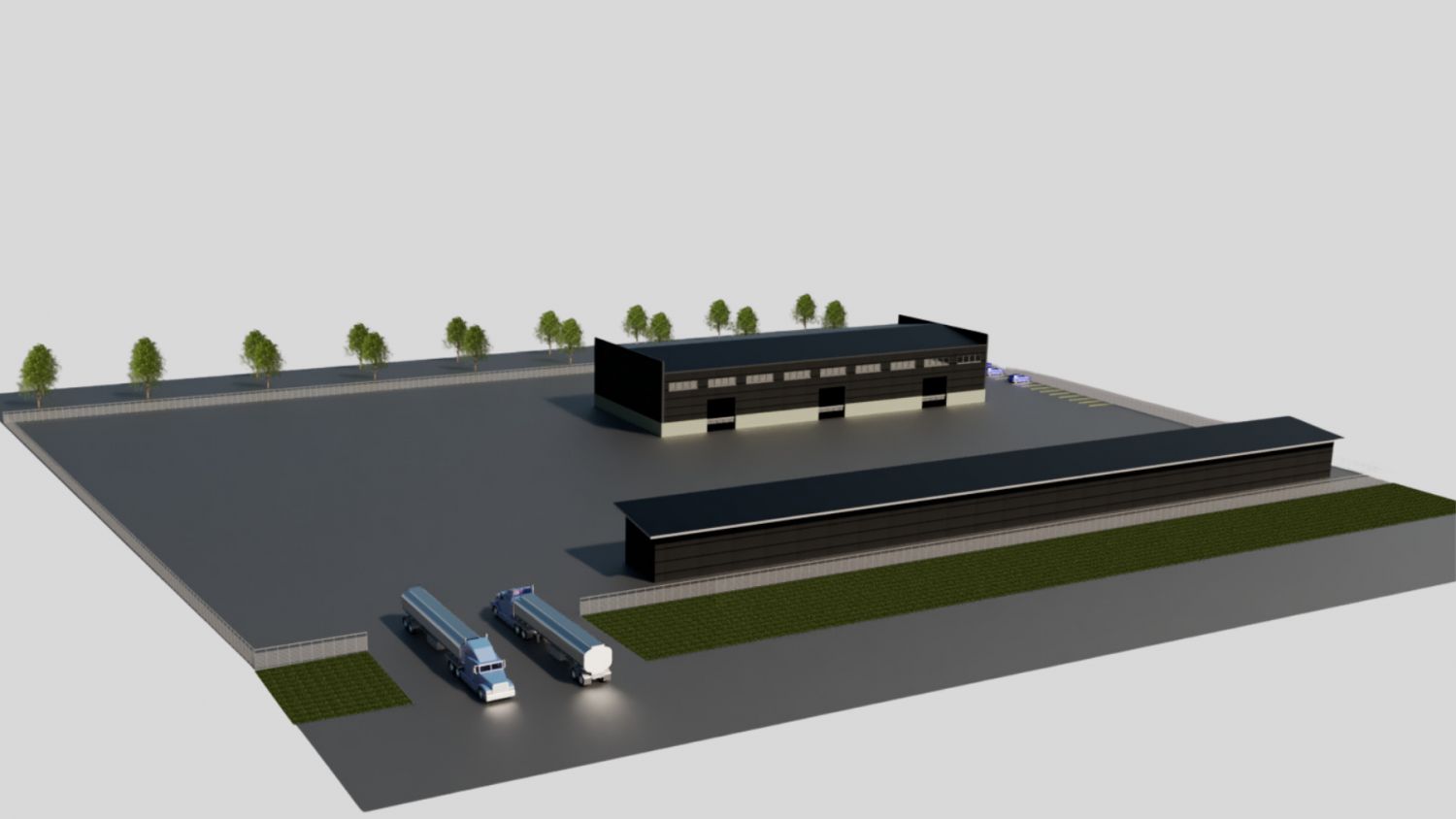 Havainnekuva tontin mahdollisesta toteutuksesta Lakarinkatu 30:ssä. Tontille voidaan rakentaa yrityksen tarpeisiin suunnitellut toimitilat ja laaja piha-alue.