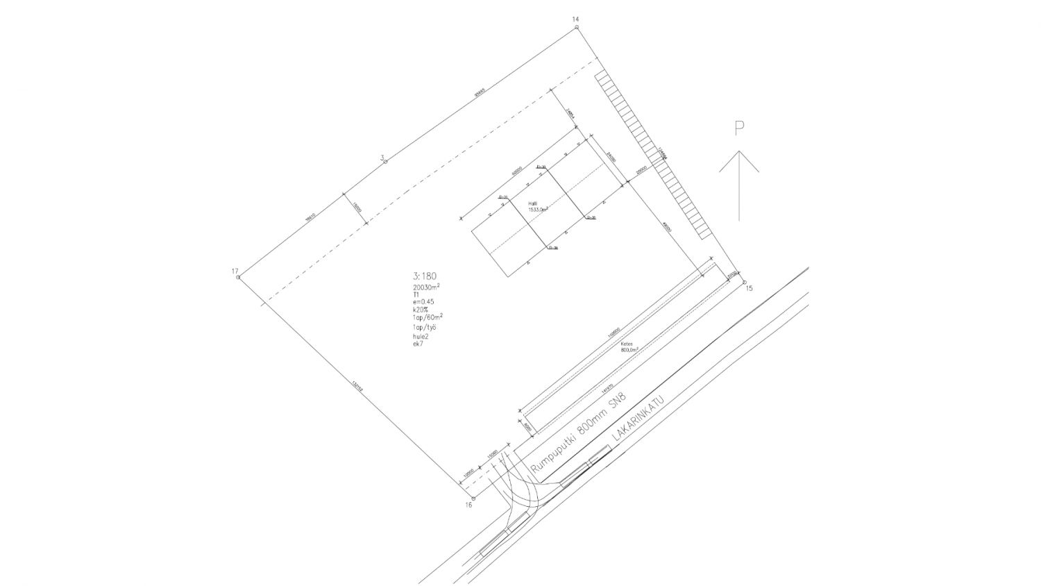 Asemapiirros tontin mahdollisesta toteutuksesta. Suunnitelmassa esitetään rakennuksen sijoittuminen sekä piha-alueet tontilla.