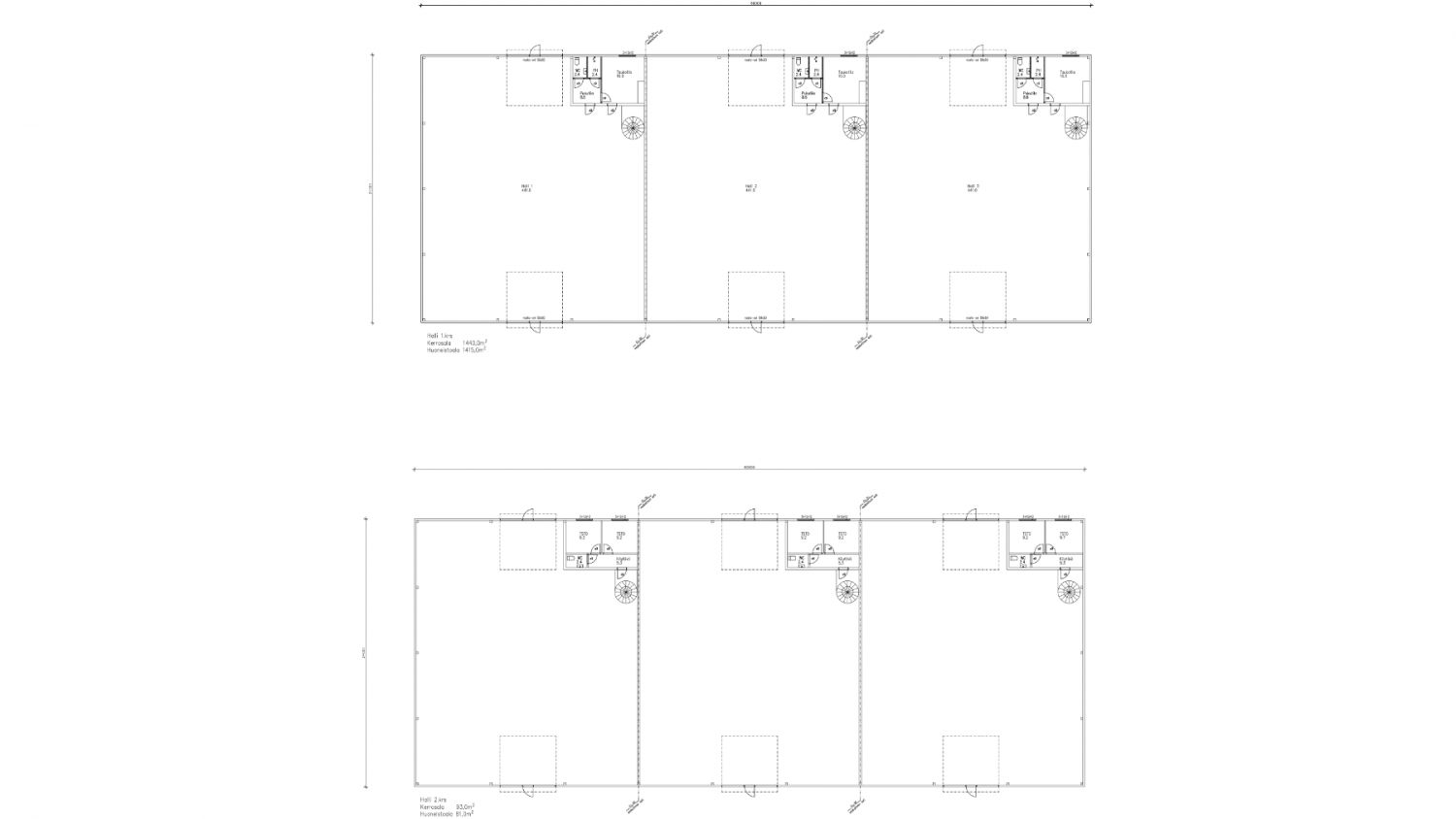 Esimerkkipohjakuva mahdollisesta toimitilarakennuksesta. Tilat voidaan suunnitella varasto-, tuotanto- tai logistiikkakäyttöön.
