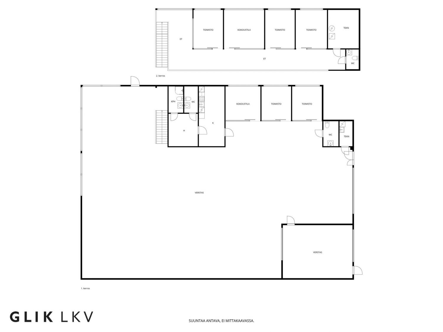 Pohjakuva liiketilasta ja yläkerran toimistosta