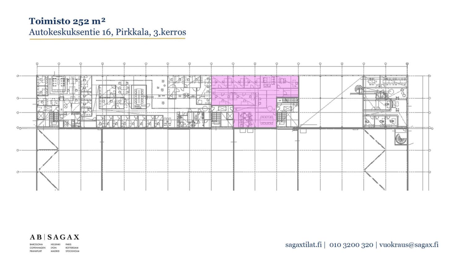 Pohjapiirros vuokrattavasta toimitilasta Autokeskuksentie 16:ssa Pirkkalan Linnakalliossa