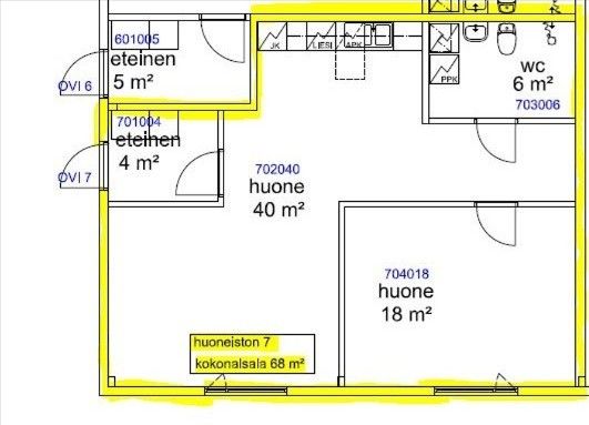 Huoneisto 7 pohjapiirustus, ei mittakaavassa